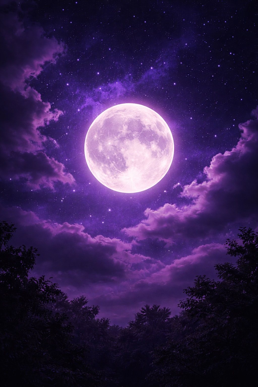 Full moon in a purple night sky (stylized)