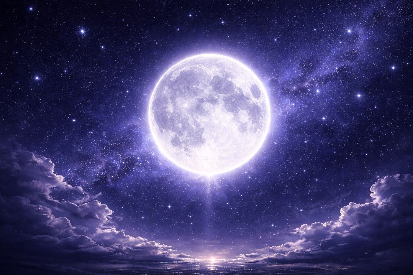 Full Moon glowing in a dark night sky — lunar peak phase for reflection and release
