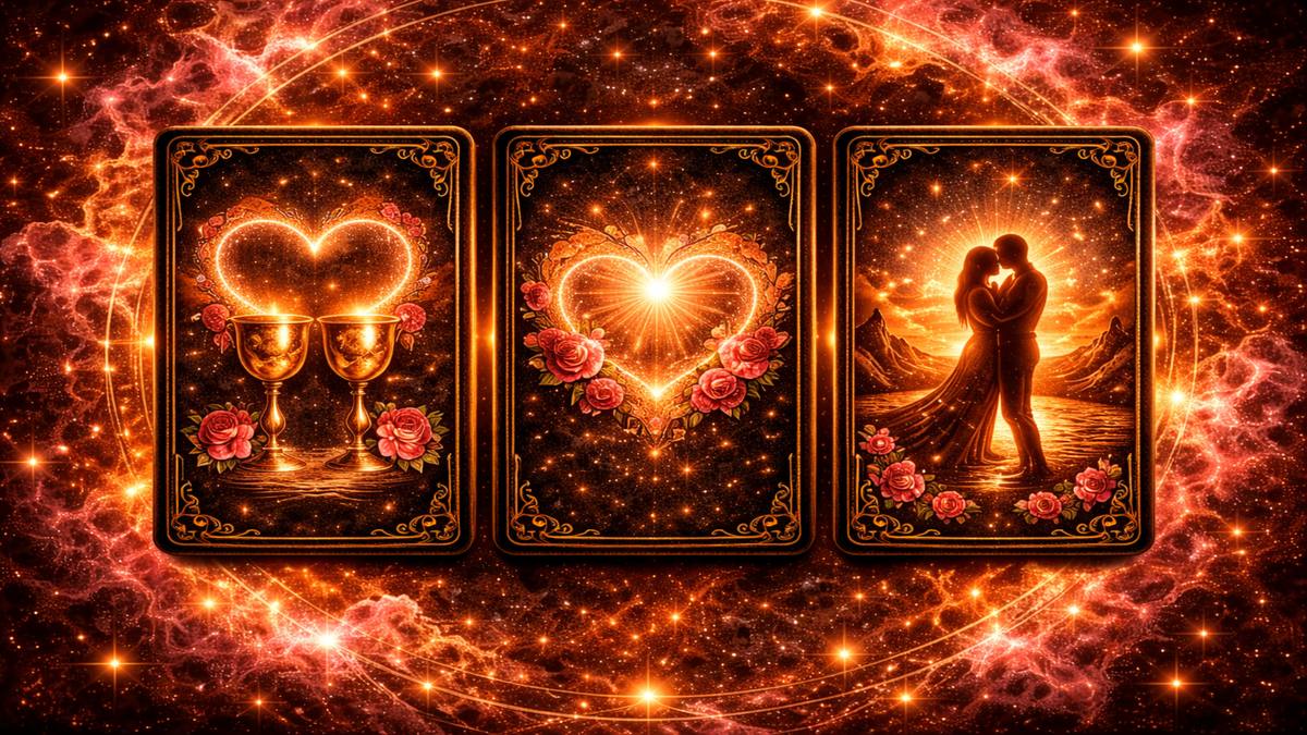 Love tarot spread layout with three card positions for relationship insight