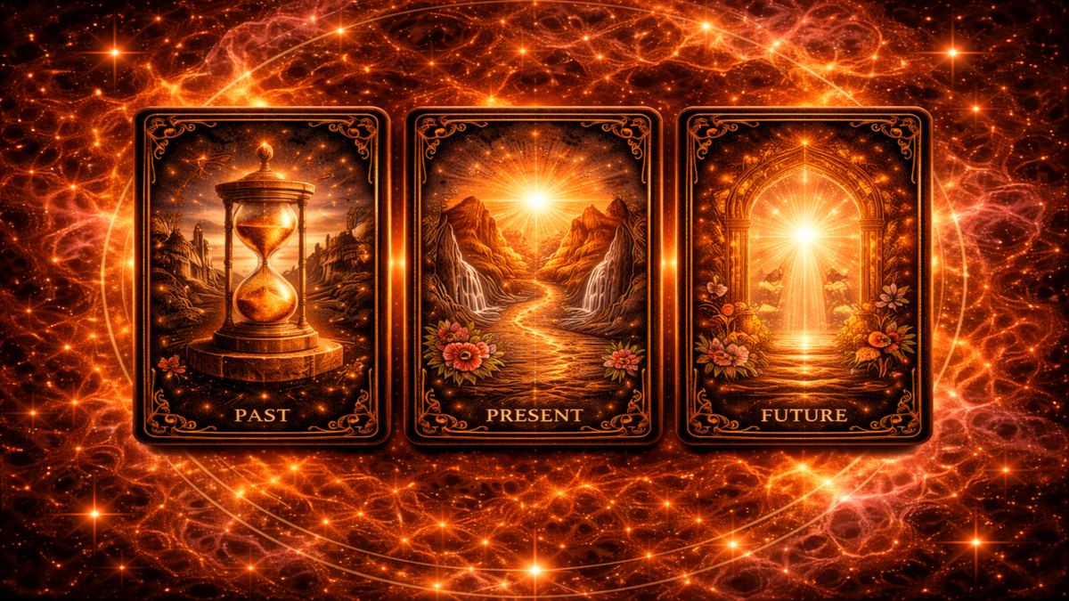 Past present future tarot spread layout with three time-based card positions