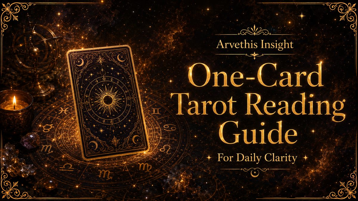 One tarot card glowing on a dark celestial table, symbolizing daily clarity and reflective guidance