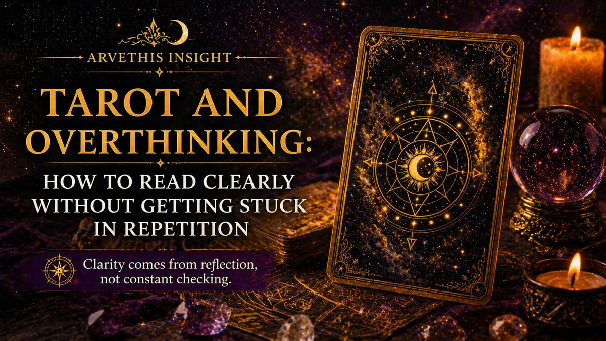 Tarot cards on a calm table, symbolizing clear reflection without overthinking